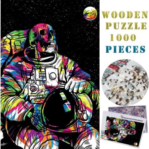 MOMEMO Skull Astronaut Wooden Jigsaw Puzzles Adults 1000 Pieces Puzzle Wood Puzzles for Adults Creative 1000 Pieces Puzzle Toys