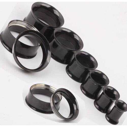 F16 Free Shipping Mix 5-12mm 50pcs/lot Stainless Black Internally Double Flare Screw Flesh Tunnel Ear Plug Piercing Jewelry