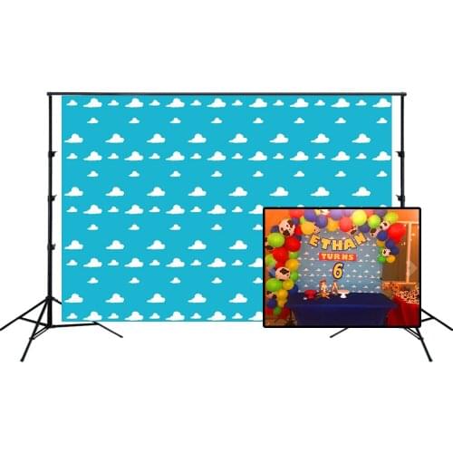 Kids Birthday Party Backdrop Banner Kids Photo Background Blue Sky White Cloud Photocall Cake Table Scene Setter Wall Decoration
