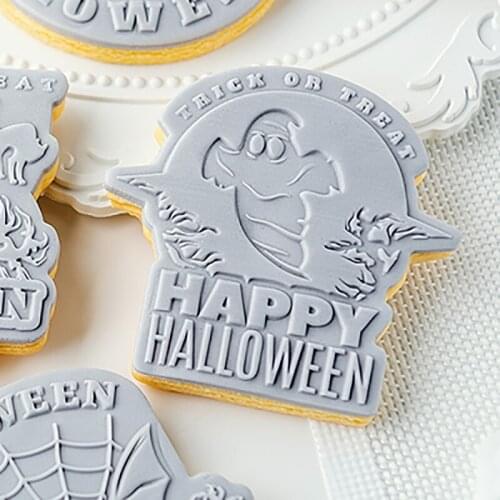 Happy Halloween Fondant Cookie Cake Embosser Cutter Acrylic Ghost Castle Sugar Craft Press Biscuit Mould Baking Decoration Tools