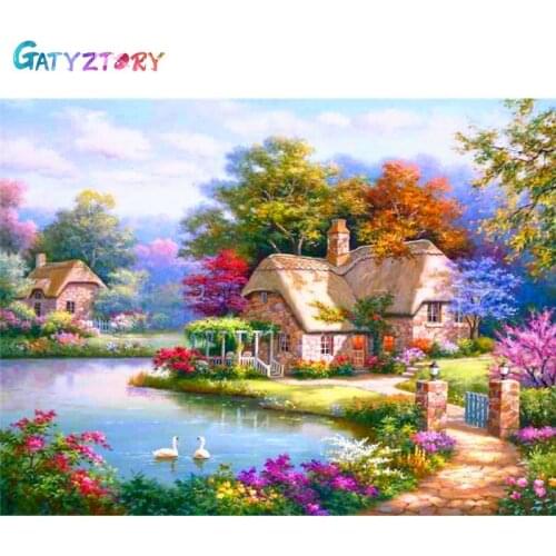 Gatyztory House Picture Painting By Numbers For Adults Landscape Coloring By Numbers Acrylic Paints Set Wall Art Home Decor