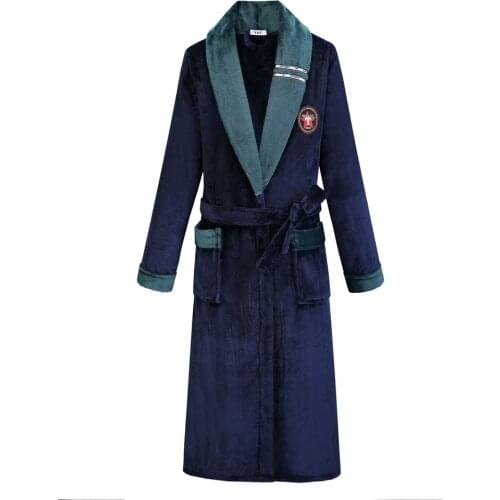 Autumn Winter Thicken Robe Men Kimono Bathrobe Gown Nightgown Warm Flannel Male Nightwear Intimate Lingerie Plus Size Homewear