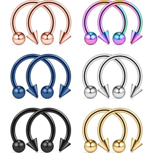 2Pcs Stainless Steel Nose Hoop Ring Septum Rings Lip Studs Nostril Earrings Circular Tragus Ear Piercing Horseshoe Body Jewelry