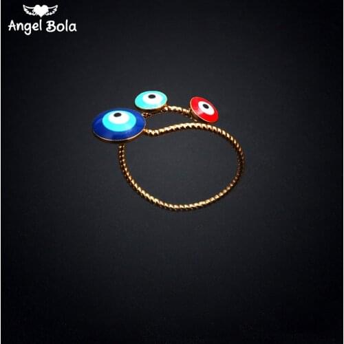 Lucky Allah Eye Red Blue Evil Eye Ring Gold Color Finger Ring Open Ring for Women Female Adjustable Wedding Muslim Jewelry