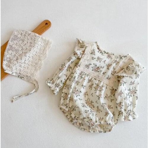 Cotton Linen Floral Romper or Girls Clothing Spring Fall Infant Baby Bodysuit Long Sleeve Princess Girls Outfits Children Dress