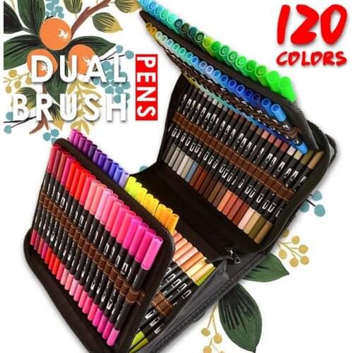 Watercolor Brush Pen Copic Markers 120 Colored Dual Tip Art Markers Felt Tip Pens Sketchbooks For Drawing Stationery Supplies