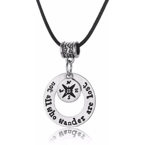 Fashion Not All Who Wander Are Lost Compass Pendant Necklace Women Men Leather Chain Necklaces Travelers Wanderlust Jewelry Hot