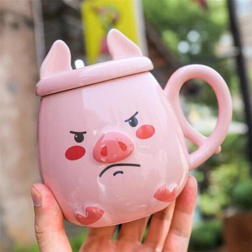 Cartoon Cute Girls Ceramic Cup Pig Head Coffee Cup 500ml Large Capacity Office Breakfast Milk Mug Couple Gift Coffee Mugs