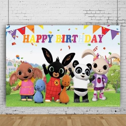 Cartoon Rabbits Backdrop Colorful Flags Backdrops Kids Birthday Cake Girls Newborn Baby Photo Background Studio Prop
