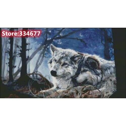 Wolf Couple Animal Forest Sewing Kit Top Quality Embroidery Needlework 14CT Unprinted Art Cross Stitch Kits DIY Handmade Decor