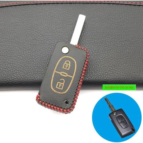 New Styles 2 Buttons Leather Car Key Case Cover Fob For Citroen C3 C4 C4L C5 C6 For Peugeot 207 307 308 407 408 Protector Shell