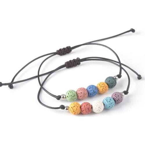 Wholesale Lava Beads Mixed colors minimalist bracelet Natural Volcanic Stone Adjustable Stretch Bracelet&Bangle Jewelry
