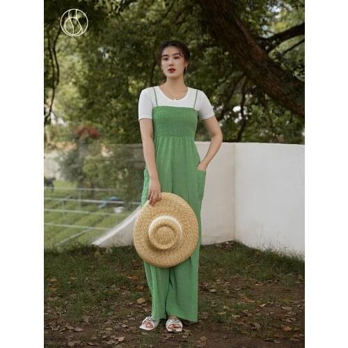 DUSHU Office Lady Loose Womens Texture Sling Wide-leg Dress Summer 2021 New Design Casual High Waisted Women Dress