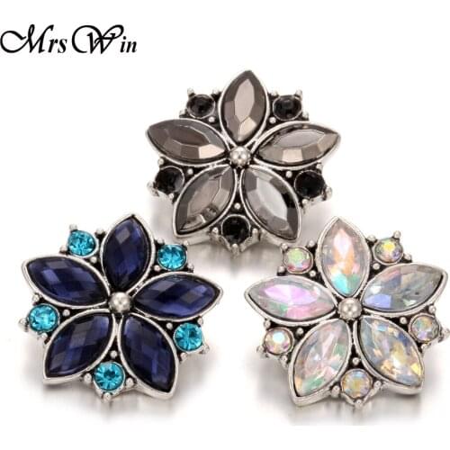 New Button Jewelry Ginger Rhinestone Flower 18mm Snap Buttons for Leather Metal Snap Button Bracelet Bangle for Women Girls
