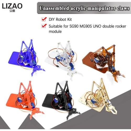 SG90 MG90S 4 DOF Unassembly Acrylic Mechanical Arm Robot Manipulator Claw for Arduino Maker Learning DIY Kit Robot