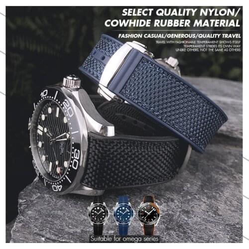20mm 21mm 22mm Silicone With Nylon Replacement Watch Band Watch Leather Strap for Omega Seamster 300 Planet Ocean Longines