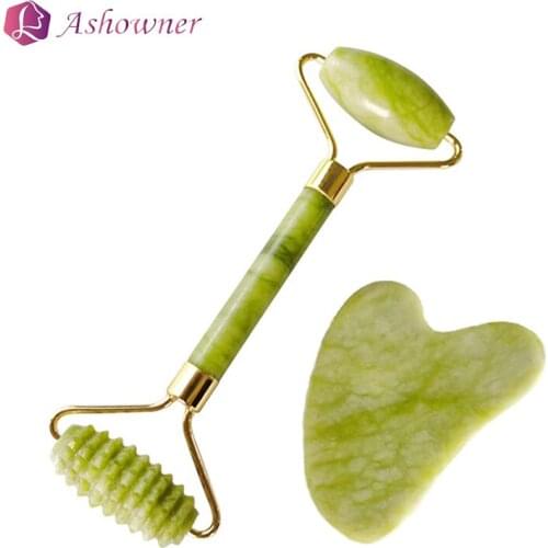 Facial Massage Roller Guasha Board Double Heads Jade Stone Face Lift Body Skin Relaxation Slimming Beauty Neck Thin Lift