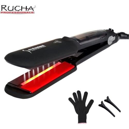 RUCHA Professional Steam Infrared Hair Straightener Fast Heating Ceramics Hair Care Iron for Salon Styling Tools