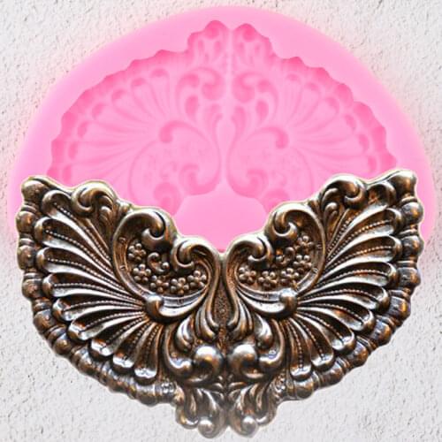 Medallion Frame Border Silicone Mold Baroque Relief Wings Fondant Cake Decorating Tools Jewelry Resin Clay Candy Chocolate Molds