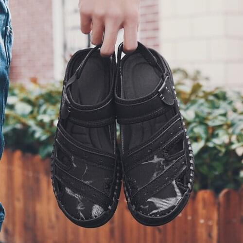 Slip mountain shoe roman sandal leather sport sandles thick hollow platform samool holes on slippers in men luxury footwear s