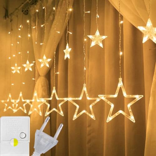 LED Christmas Lights Holiday Fairy String Curtain Lights Xmas Tree Deer Stars Garland Lighting Window Indoor Home Decor Lamp