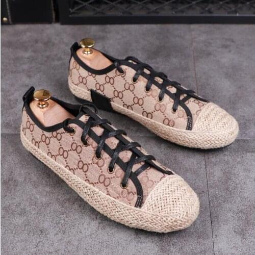 Peas shoes men breathable canvas shoes straw woven fisherman shoes net red with the same paragraph wild Korean casual shoes