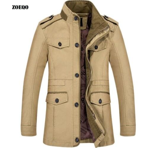 ZOEQO Jacket Men Windbreaker Outwear Mens Jacket plus size Mens Long Style Trench Coat Hot stand collar coat men bomber jacket