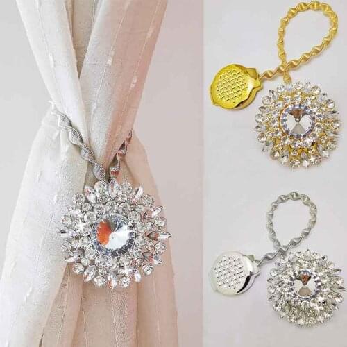 Curtain Tieback Spring Straps Multiple Diamonds Curtain Hooks Free Installation Punching Magnetic Curtain Buckle Attache Rideau