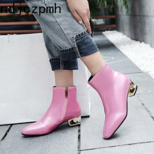 Autumn and Winter Womens Boots The New Fashion Square Head Zipper Thick Heel Low-heeled Short Tube Womens Shoes Size 33-48