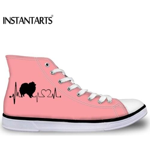 INSTANTARTS Brand Designer Women Vulcanize Shoes Classic High Top Women Sneakers Canvas Flats Shoes Leisure Lace-up Ladies Shoes