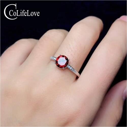 CoLife Jewelry Simple Silver Garnet Ring for Engagement 0.6ct Real Garnet 925 Sterling Silver Romantic Gift for Girlfriend