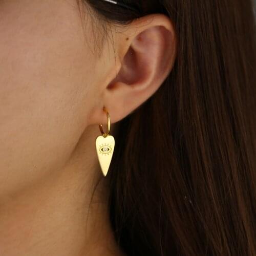 Gold color turkish evil eye heart charm cute lovely lover gift heart signet charm hoop earring