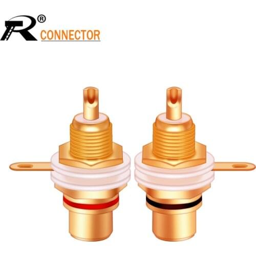 1pair RCA Connector Welding Gold plated RCA Jack Connector Panel Mount Chassis Audio Socket Plug Bulkhead with NUT Solder CUP