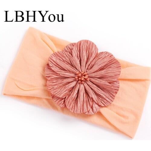 1pc Flowers Nylon Headbands,Handmade Fabric Floral Wide Turban Headwraps For Girls,Newborn Kids Elastic Stretchy Nylon Head Band