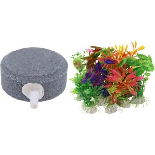 10 x Mixed Artificial Aquarium Fish Tank Water Plant Plastic Decoration Ornament with 4cm Air Bubble Stone Aerator