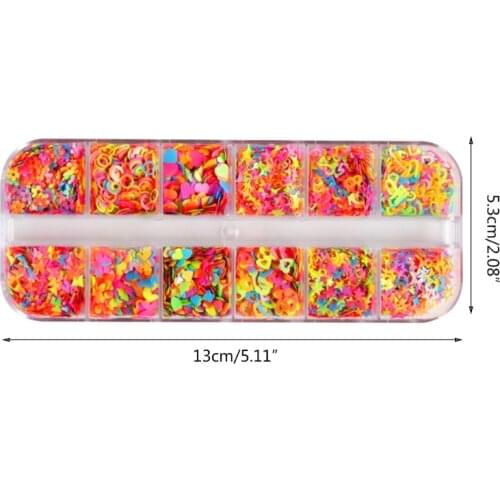 12 Grids/Box Fluorescence Glitter Sequins Epoxy Resin Filling Butterfly Stars Love Heart Numbers English Mixed Color DIY Crafts