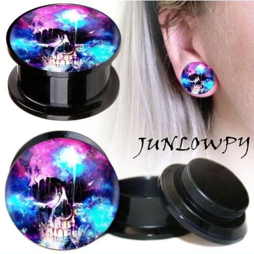 2 Pair Acrylic Ear Plugs Hollow Expander Stretcher Tunnels Piercing Gauges Rainbow Skull Body Jewelry Piercing Ear Flesh Tunnel