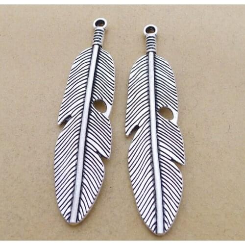 3 pieces/lot 61*15mm Antique silver color Metal Feather charm Pendant Bracelet Key chain accessory for jewelry making DIY