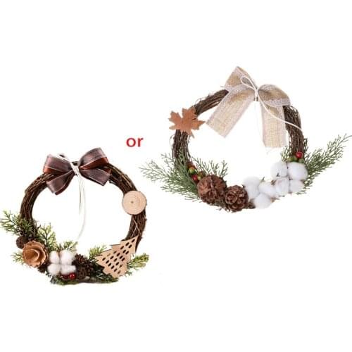 30cm Christmas Wreath Hanging Front Door Wall Tree Ornament with Artificial Pine Bow Garland for Party Decoration