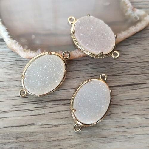 5pcs clear oval shaped druse stone Druzy Geode Pendant Connector Double Bail DIY Making Bracelet necklace Jewelry CT204