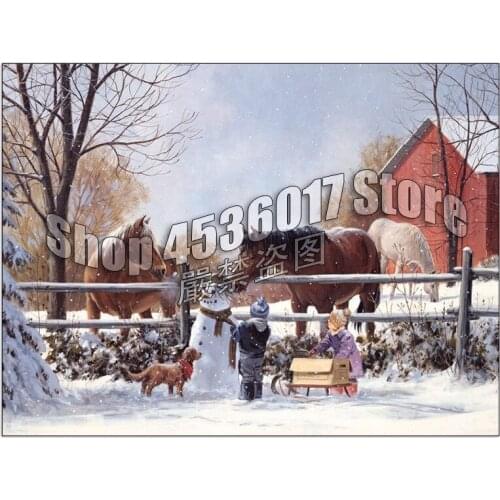 Diamond Painting Christmas Farm Horses DIY Diamond Embroidery Full Square Drill Winter Snowman and dog Of Rhinestone Decor Gift