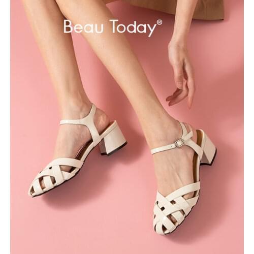 BeauToday Gladiator Sandals Women Patent Leather Weave Hollow Round Toe Buckle Strap Thick Heel Ladies Shoes Handmade 31133