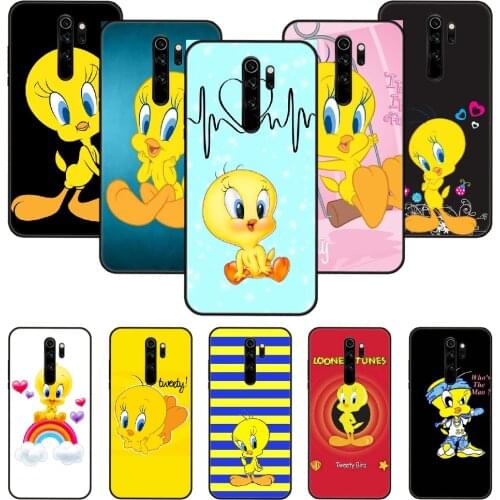 Phone Case For Xiaomi Redmi Note 8 8T 7 7A 9 9S 8A 4 5 Pro Black Cover Shell Silicone Waterproof Tpu Coque Cartoon Piolin Bird