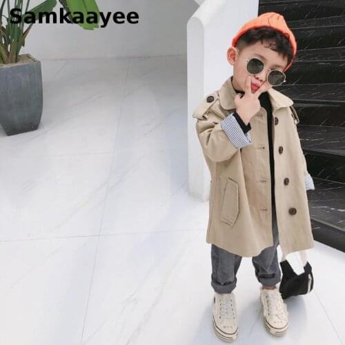 2-9y Kids Trench Spring Autumn Boys Long Jacket Baby Windbreaker Childrens Solid Coats Double-Breasted Outerwear Clothing Y51
