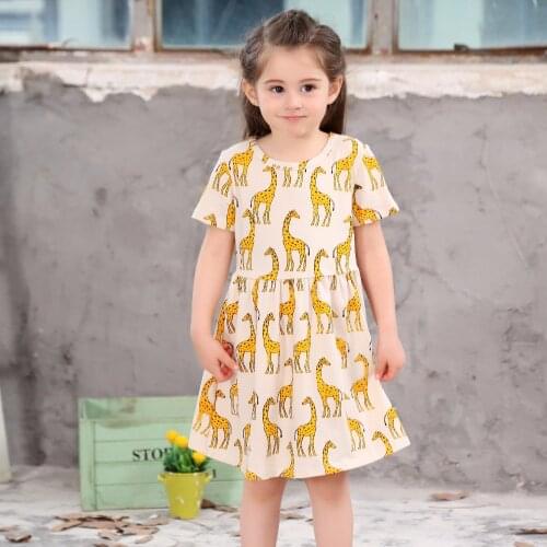 Kids girls animal dress little girls dresses summer 2020 cotton giraffe print baby girl clothes size for 2 3 4 5 6 7 8 years