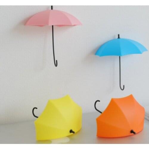 Home Colorful Umbrella Wall Hook 3pcs Punch-free Universal Hanger Decorative Adhesive Hanging Gadget For Hat Keychain Storage