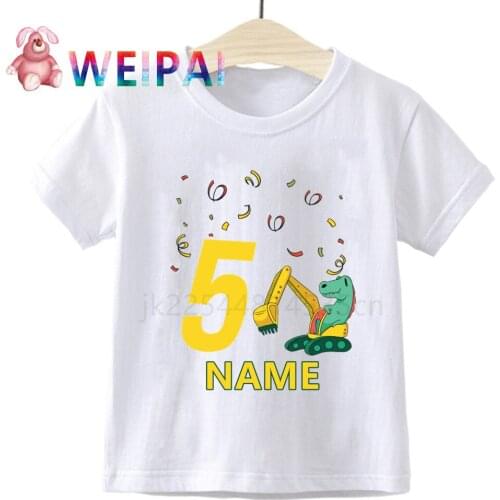 Boys Excavator Dinosaur Birthday Number Cartoon T Shirt Children Dino Happy Birthday Present T-shirt Boy&Girl Gift Kid Tshirt