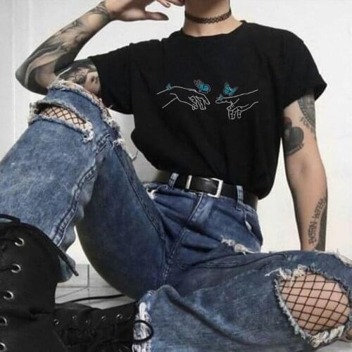 MICHELANGELO Aesthetic art oil Harajuku Fun Blue Butterfly Print Streetwear T-shirt Summer Ulzzang Hip Hop Chic Casual Women Top
