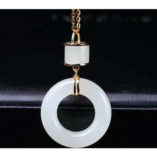 Hetian Baiyu Silver Inlay Pendant White Jade Big Pendant h35