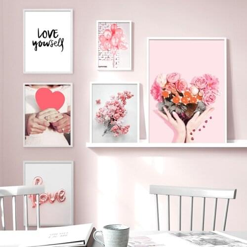 LOVE Balloon Flower Plum Blossom Quote Wall Art Canvas Painting Nordic Posters And Prints Wall Pictures For Living Room Decor